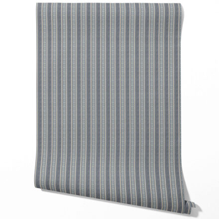 'Caprice' Geometric Striped Wallpaper (Navy Blue/ Steel Gray)