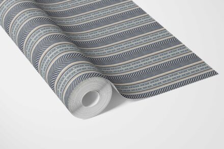'Caprice' Geometric Striped Wallpaper (Navy Blue/ Steel Gray) - Image 3
