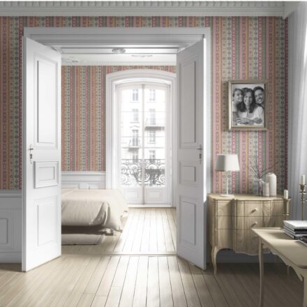 'Charta' Vintage Bohemian Striped Wallpaper (Pink/ Red/ Green/ Yellow) - Image 4