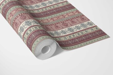 'Anakin' Vintage Bohemian Striped Wallpaper (Purple/ Pink/ Mauve/ Sage Green) - Image 3