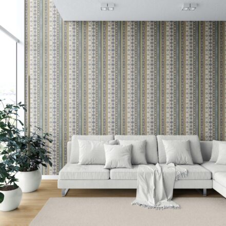 'Archer Game' Vintage Bohemian Striped Wallpaper (Navy Blue/ Olive Green/ Gray/ Brown) - Image 6