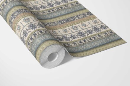 'Archer Game' Vintage Bohemian Striped Wallpaper (Navy Blue/ Olive Green/ Gray/ Brown) - Image 3