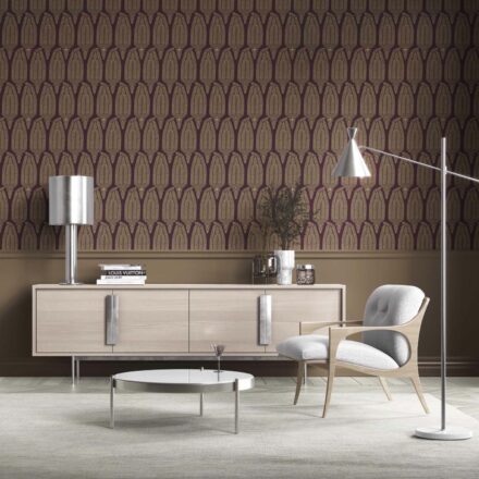 'Soft Ballad' Paisley Floral Wallpaper (Deep Purple/ Burgundy/ Gold)