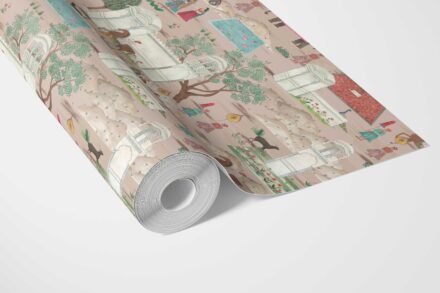 'Gulbiya' Ethnic/ Heritage/ Horses & Castles Print Wallpaper (Pink/ Green/ Red/ Blue) - Image 3