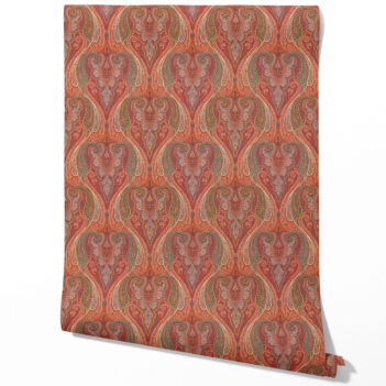 'Oskari' Paisley Floral/ Damask Patterned Wallpaper (Red/ Orange/ Green/ Yellow)