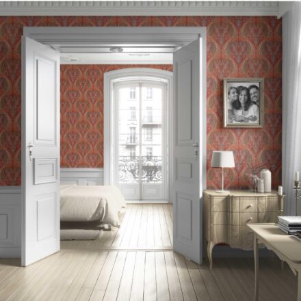 'Oskari' Paisley Floral/ Damask Patterned Wallpaper (Red/ Orange/ Green/ Yellow) - Image 4