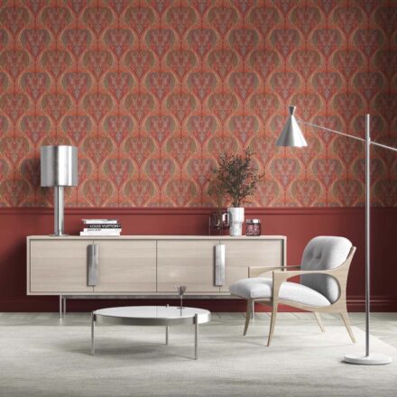 'Oskari' Paisley Floral/ Damask Patterned Wallpaper (Red/ Orange/ Green/ Yellow) - Image 2