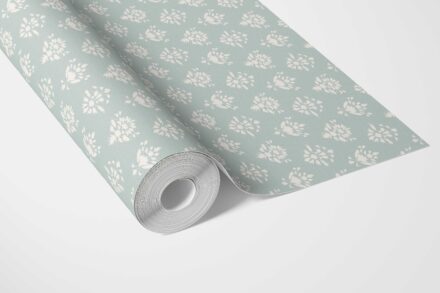 'Minty Blooms' Floral Block Print Wallpaper (Duck Egg Blue/ Off-White) - Image 2
