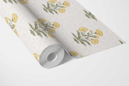 'Adele' Floral Block Print Wallpaper (Yellow/ Green) - Image 3
