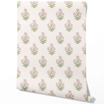 'Darner' Floral Block Print Wallpaper (Pale Pink/ Green)