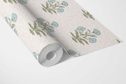 'Skyrim' Floral Block Print Wallpaper (Duck Egg Blue/ Green) - Image 3