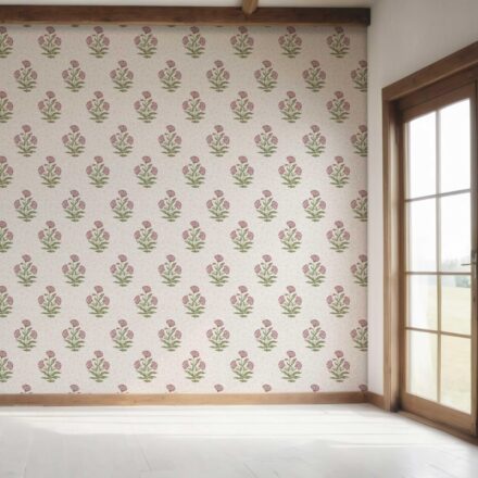 'Winterberry' Floral Block Print Wallpaper (Candy Pink/ Green) - Image 7