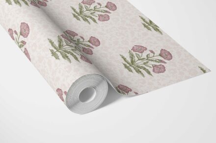 'Winterberry' Floral Block Print Wallpaper (Candy Pink/ Green) - Image 3