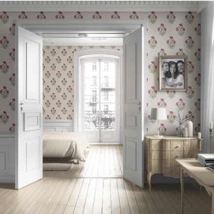 'Cinderella' Floral Block Print Wallpaper (Berry Red/ Maroon/ Green) - Image 4