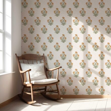 'Verdant Lawn' Floral Block Print Wallpaper (Ochre Yellow/ Green) - Image 5