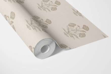 'Picket Fence' Neutral Floral Block Print Wallpaper (Beige/ Brown/ Taupe) - Image 3