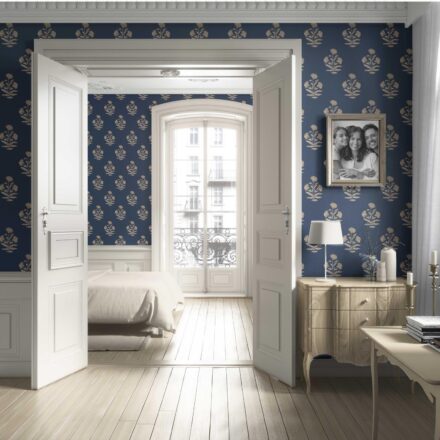 'Shikara' Floral Block Print Wallpaper (Navy Blue/ Beige) - Image 4