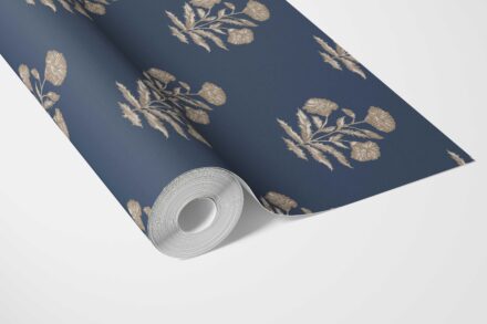 'Shikara' Floral Block Print Wallpaper (Navy Blue/ Beige) - Image 3