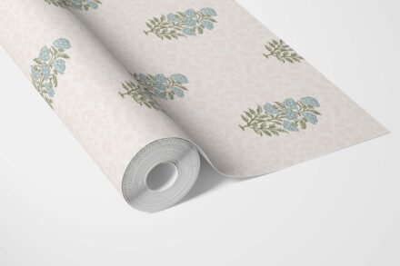 'Benedict' Floral Block Print Wallpaper (Duck Egg Blue/ Green) - Image 3