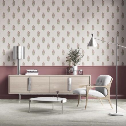 'Princess Belle' Floral Block Print Wallpaper (Blush Pink/ Green) - Image 2