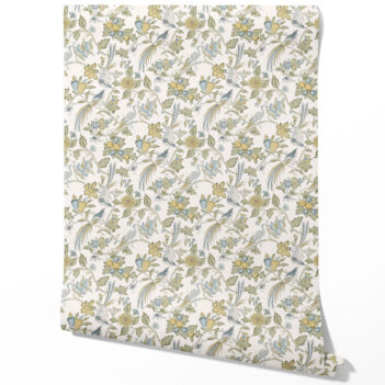 'Koi Swirl' Floral/ Birds Print Wallpaper (Blue/ Green/ Yellow/ Gray)