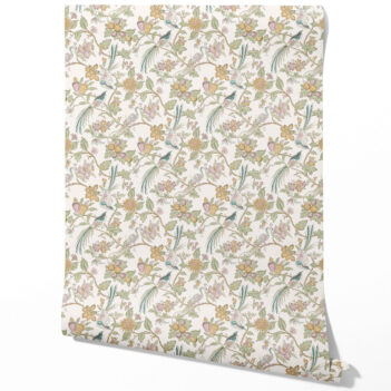 'Smokey' Floral/ Birds Print Wallpaper (Pink/ Yellow/ Green/ Blue)