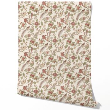 'Sawadika' Floral/ Birds Print Wallpaper (Red/ Brown/ Green/ Beige)