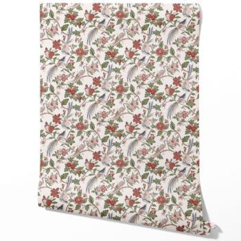 'Ginerva' Floral/ Birds Print Wallpaper (Deep Red/ Pink/ Green/ Gray/ Blue)
