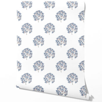 'Ice Age' Floral Block Print Wallpaper (Navy Blue/ Red)