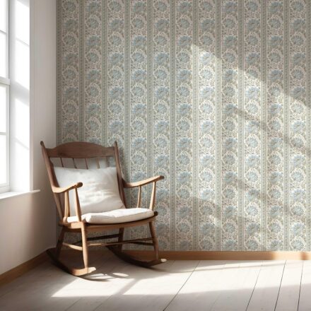 'Koumudi' Vintage Floral Striped/ Botanical Wallpaper (Blue/ Green/ Sage Gray) - Image 5