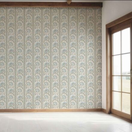 'Koumudi' Vintage Floral Striped/ Botanical Wallpaper (Blue/ Green/ Sage Gray) - Image 7