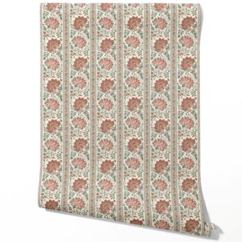 'Florista' Vintage Floral Striped/ Botanical Wallpaper (Red/ Green)