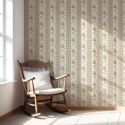 'Crotone' Neutral Floral Botanical Striped Wallpaper (Beige/ Brown/ Green) - Image 5