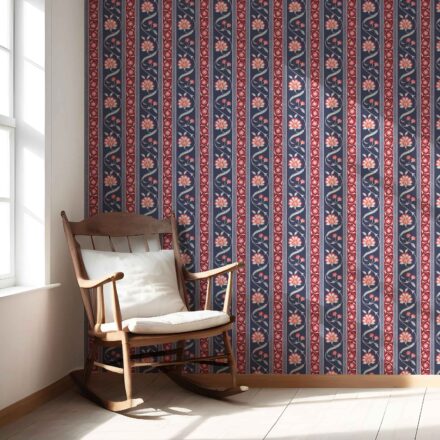 'Wangen' Floral Botanical Striped Wallpaper (Navy Blue/ Red/ Gray) - Image 5
