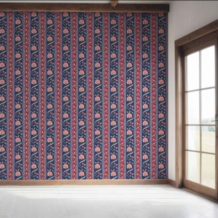 'Wangen' Floral Botanical Striped Wallpaper (Navy Blue/ Red/ Gray) - Image 7