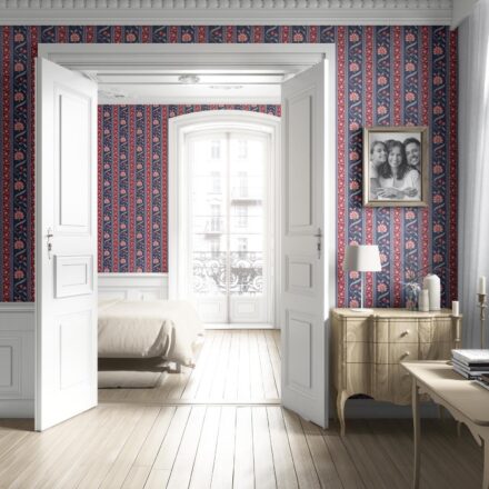 'Wangen' Floral Botanical Striped Wallpaper (Navy Blue/ Red/ Gray) - Image 4