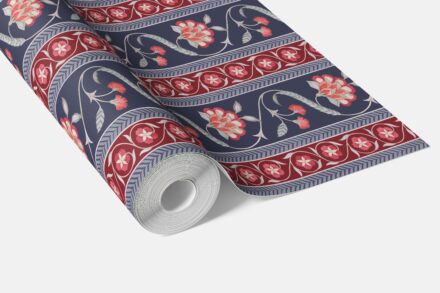 'Wangen' Floral Botanical Striped Wallpaper (Navy Blue/ Red/ Gray) - Image 3