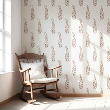 'Tegna' Ethnic/ Vintage-Inspired Floral Paisley Wallpaper (Pink/ Green/ Off-White) - Image 2