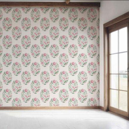 'Lausen' Birds/ Floral Block Print Wallpaper (Pink/ Green) - Image 7
