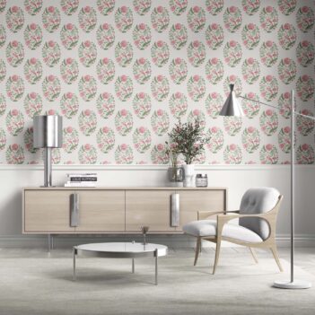 'Lausen' Birds/ Floral Block Print Wallpaper (Pink/ Green)