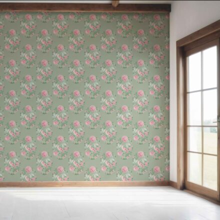 'Ballens' Birds/ Floral Block Print Wallpaper (Sage Green/ Pink) - Image 7
