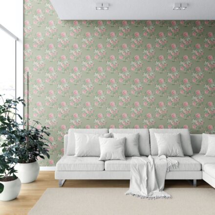 'Ballens' Birds/ Floral Block Print Wallpaper (Sage Green/ Pink) - Image 6