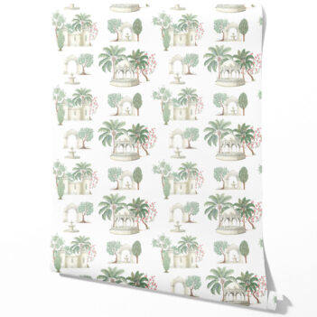 'Cadence' Floral Botanical Patterned Wallpaper (Pink/ Red/ Green/ White)