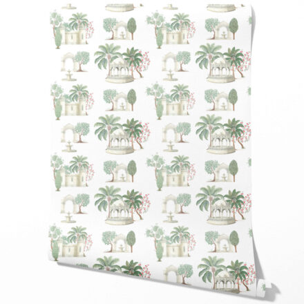 'Cadence' Floral Botanical Patterned Wallpaper (Pink/ Red/ Green/ White)