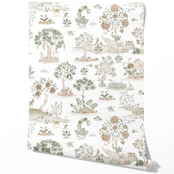 'Claremont' Modern Floral Botanical/ Nature Print Wallpaper (White/ Beige/ Green/ Brown/ Gray)