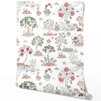 'Bargen' Modern Floral Botanical/ Nature Print Wallpaper (White/ Pink/ Red/ Green/ Gray)