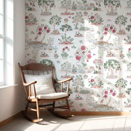 'Bargen' Modern Floral Botanical/ Nature Print Wallpaper (White/ Pink/ Red/ Green/ Gray) - Image 5