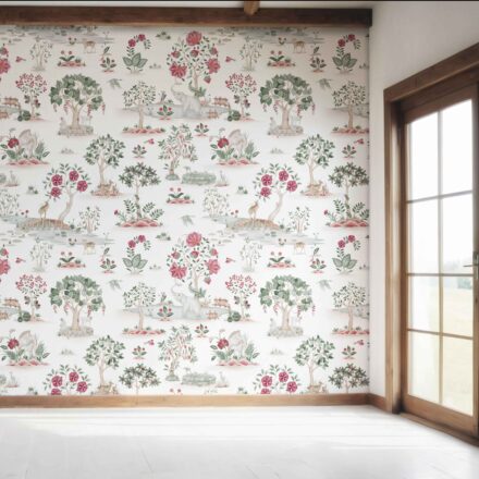 'Bargen' Modern Floral Botanical/ Nature Print Wallpaper (White/ Pink/ Red/ Green/ Gray) - Image 7