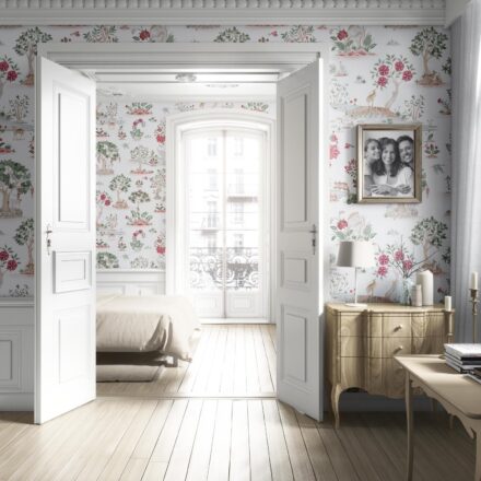 'Bargen' Modern Floral Botanical/ Nature Print Wallpaper (White/ Pink/ Red/ Green/ Gray) - Image 4