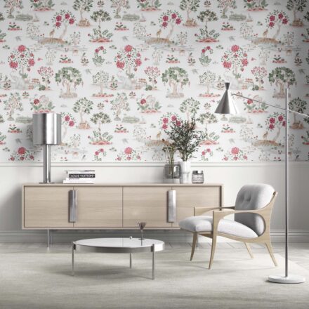 'Bargen' Modern Floral Botanical/ Nature Print Wallpaper (White/ Pink/ Red/ Green/ Gray) - Image 2